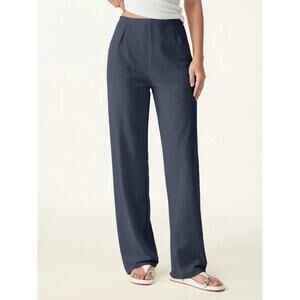 OGL NWT- S Wrinkle-resistant Cotton-linen Mid Rise Straight Leg Pant- Navy